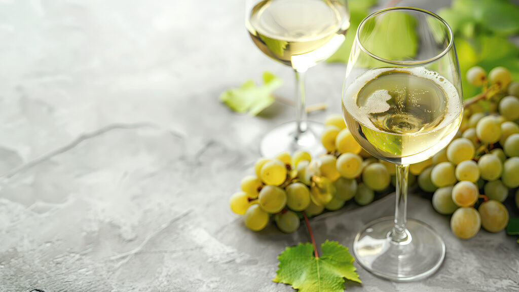 Glas Sauvignon Blanc von der Domaine Hutins auf Tisch platziert