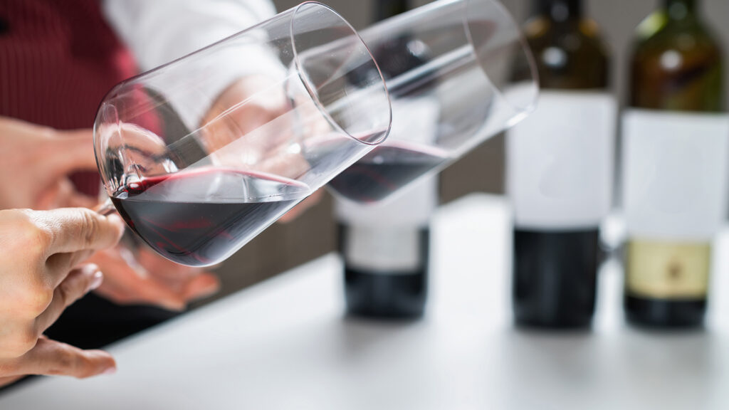 Weinverkostung von Rotwein in der Weinregion Rhônetal Frankreich