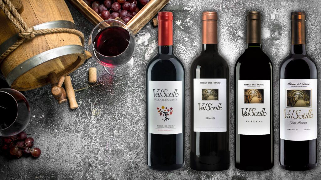 Auswahl von Rotweinen der Bodega Ismael Arroyo auf einem Tisch präsentiert