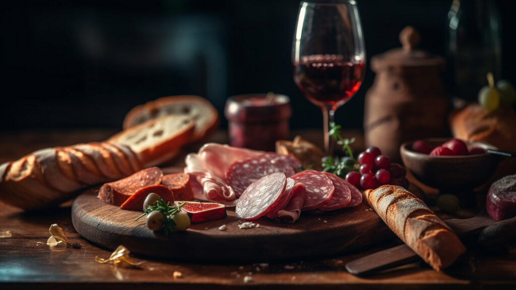 Wine region Italy table set with regional food and wine