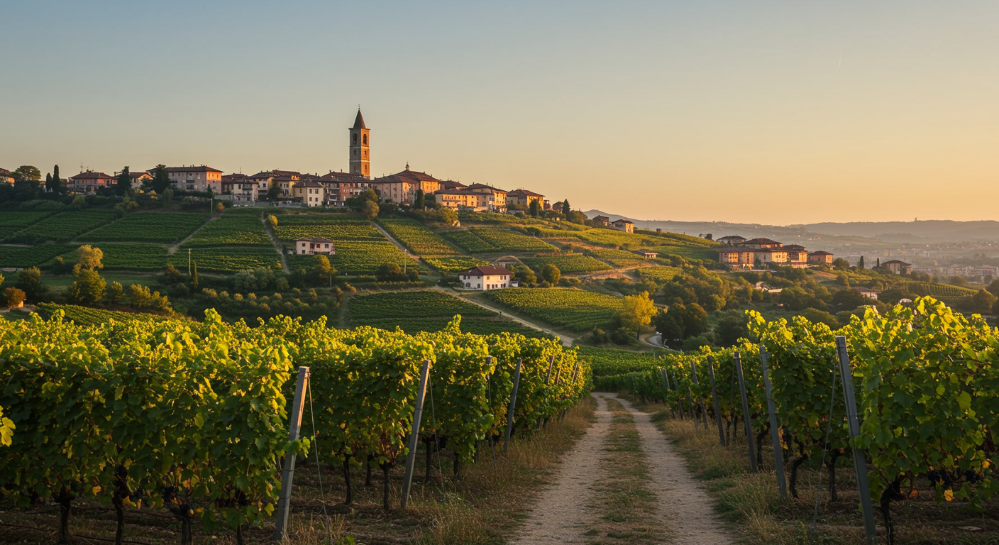 asti im piemont, umgeben von weinbergen, in denen die barbera traube für den barbera d'asti angebuat wird