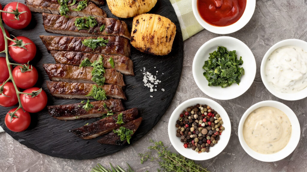 marinades-dips-herbes-grillades-sur-une-table