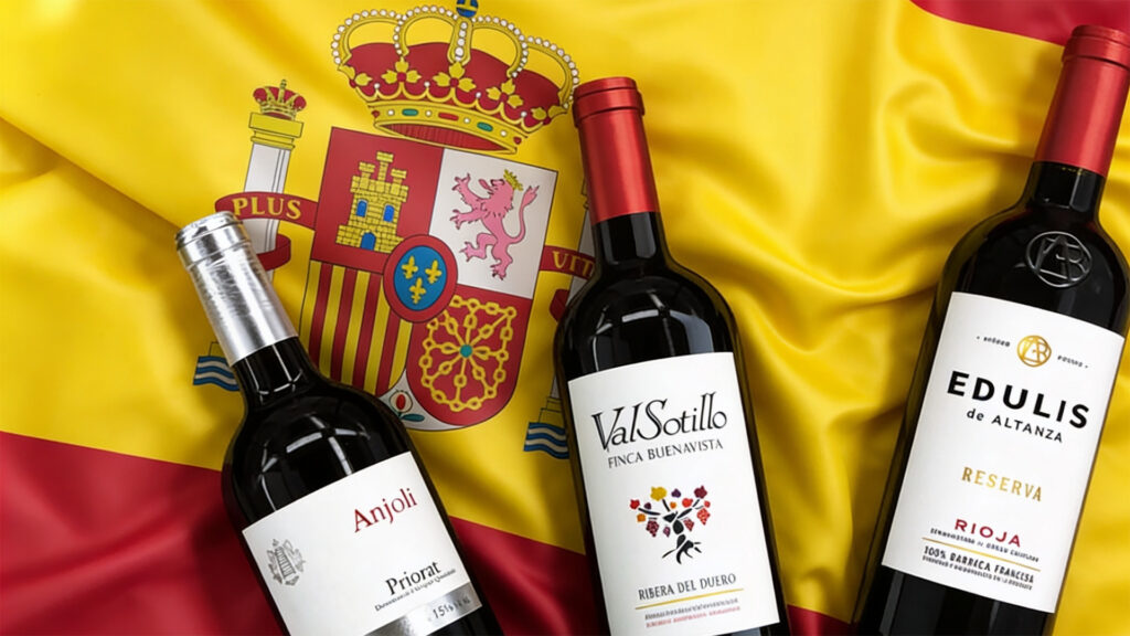 drapeau-espagnol-avec-trois-vins-rouges-espagnols